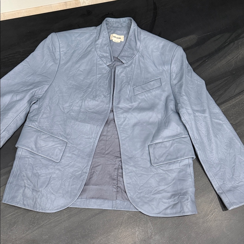 Zadig & Voltaire Verys Light Blue Leather Blazer NEW NEVER WORN - Picture 4 of 9